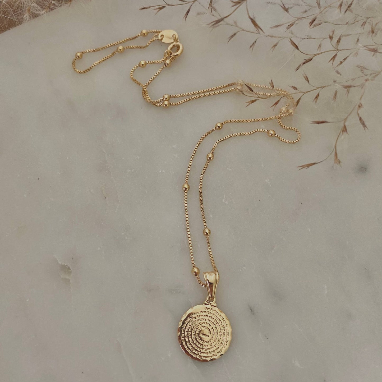 Our Father prayer coin necklace
