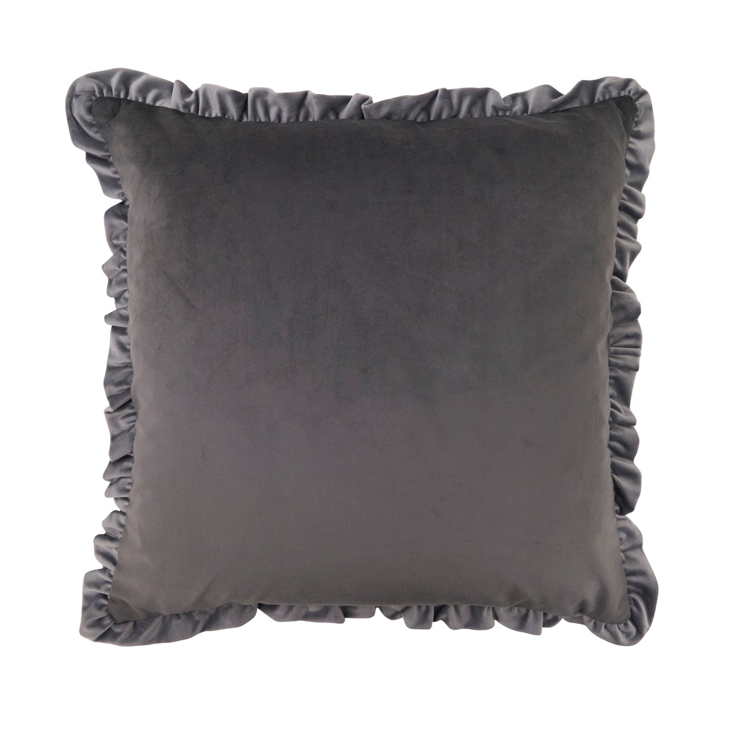 Ruffle Edge Slate Gray Velvet Throw Pillow