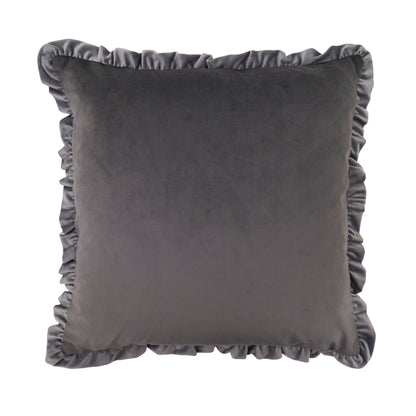 Ruffle Edge Slate Gray Velvet Throw Pillow