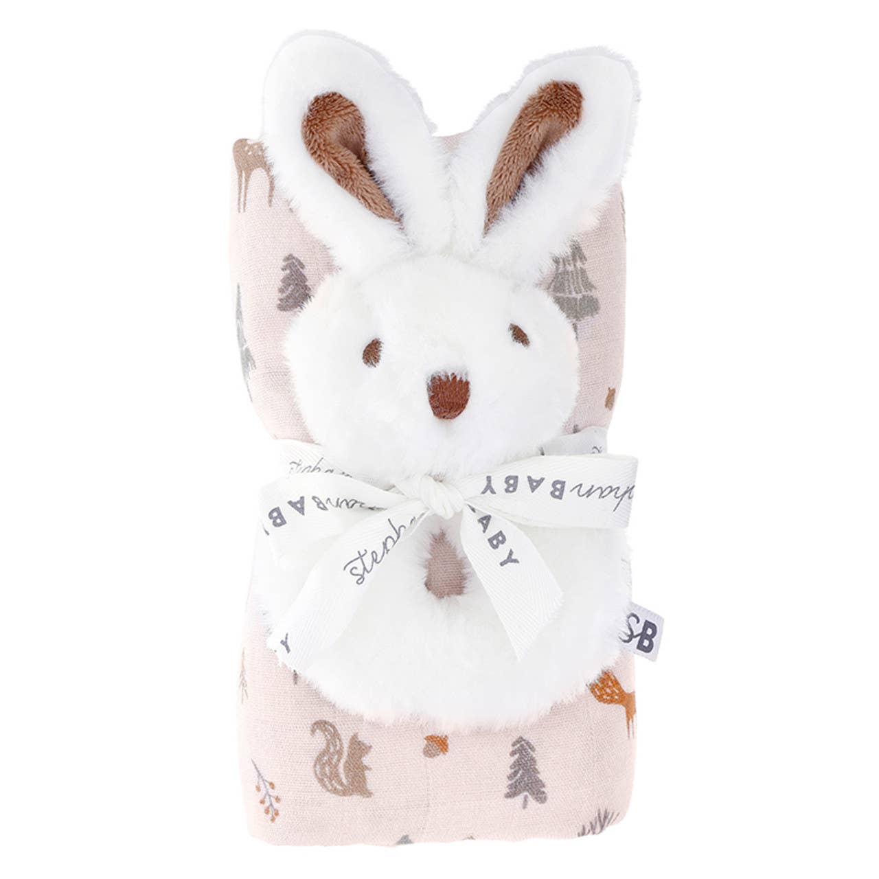 Pink Woodland Swaddle with Plush Rattle