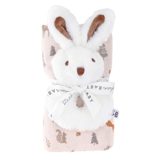 Pink Woodland Swaddle with Plush Rattle