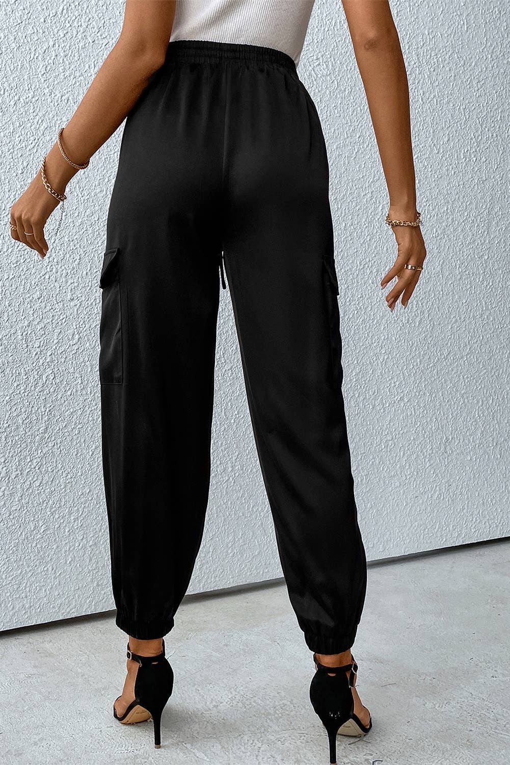 Black Satin Jogger Pants