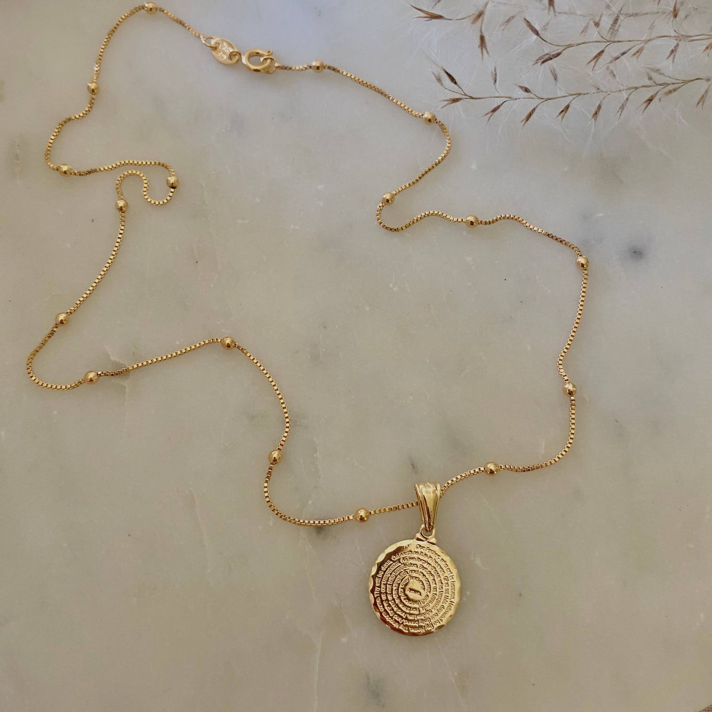 Our Father prayer coin necklace
