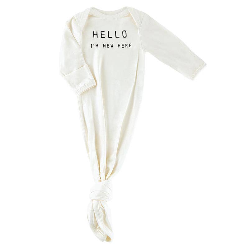 Hello I'm New Here Knotted Baby Gown
