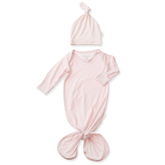 Bamboo Soft Pink Knotted Baby Gown & Beanie