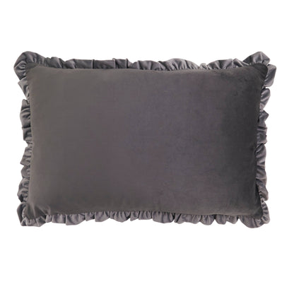 Ruffle Edge Slate Gray Velvet Throw Pillow