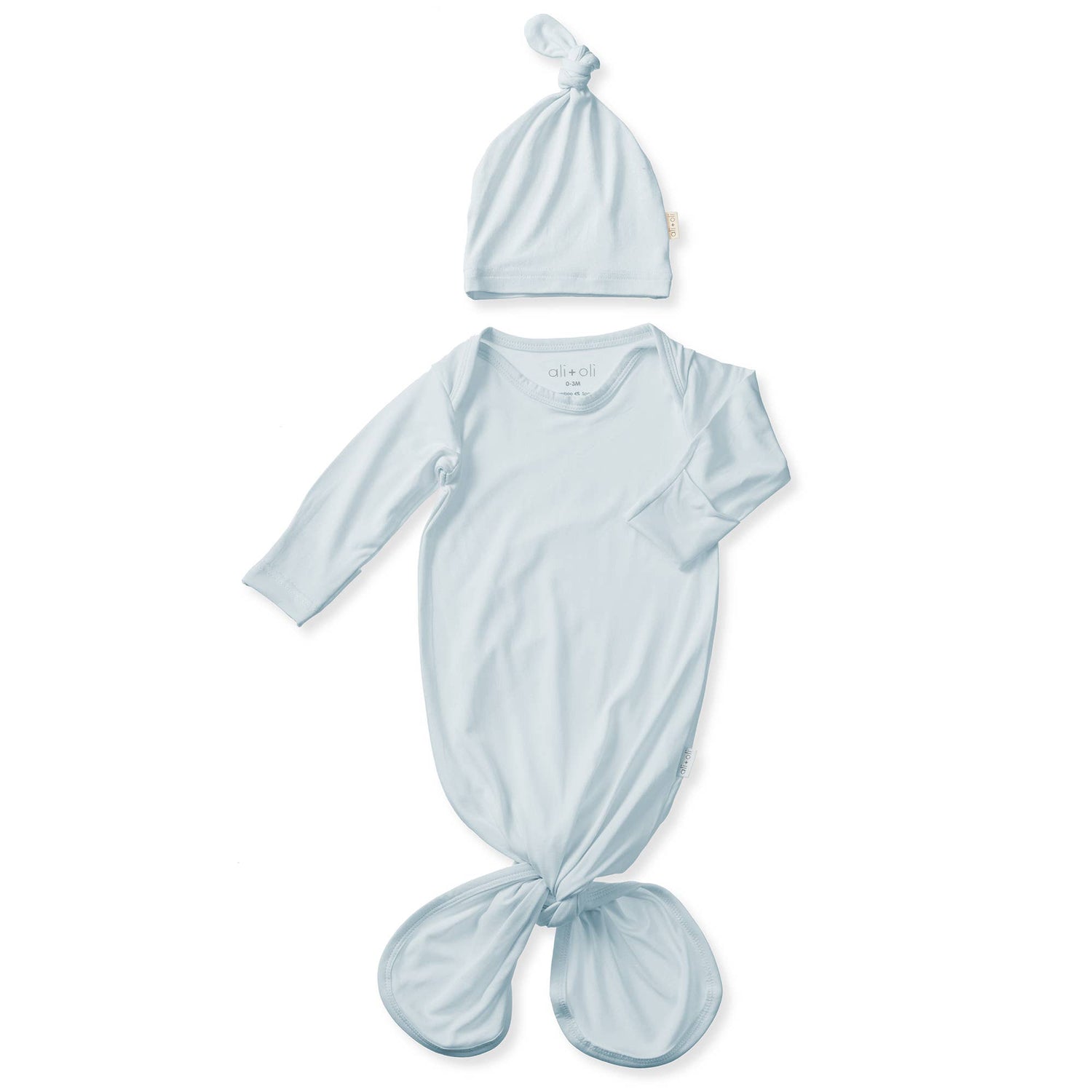 Bamboo Baby Blue Knotted Gown &amp; Beanie