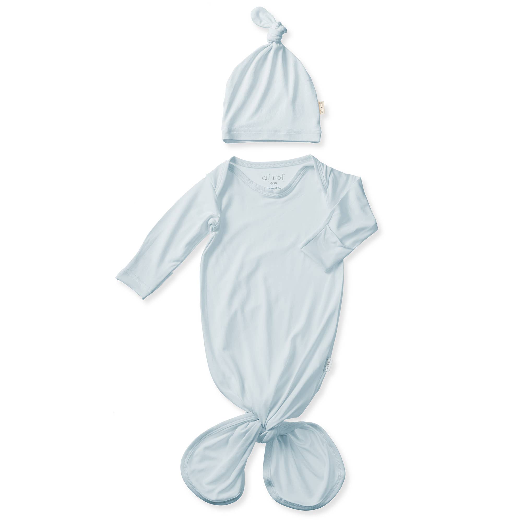 Bamboo Baby Blue Knotted Gown &amp; Beanie