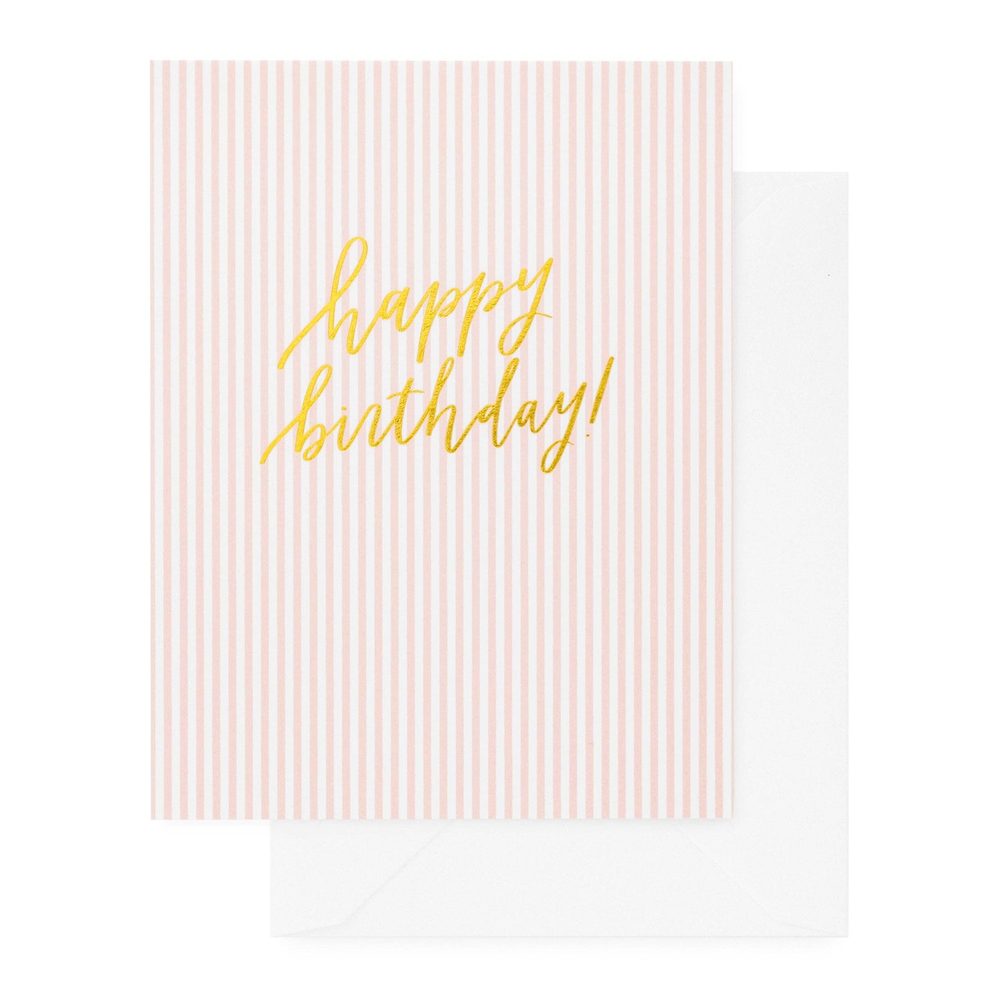 Pink Stripe Happy Birthday Greeting Card