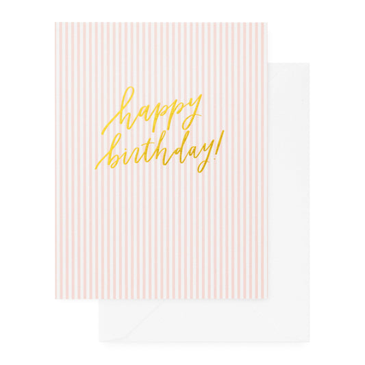 Pink Stripe Happy Birthday Greeting Card