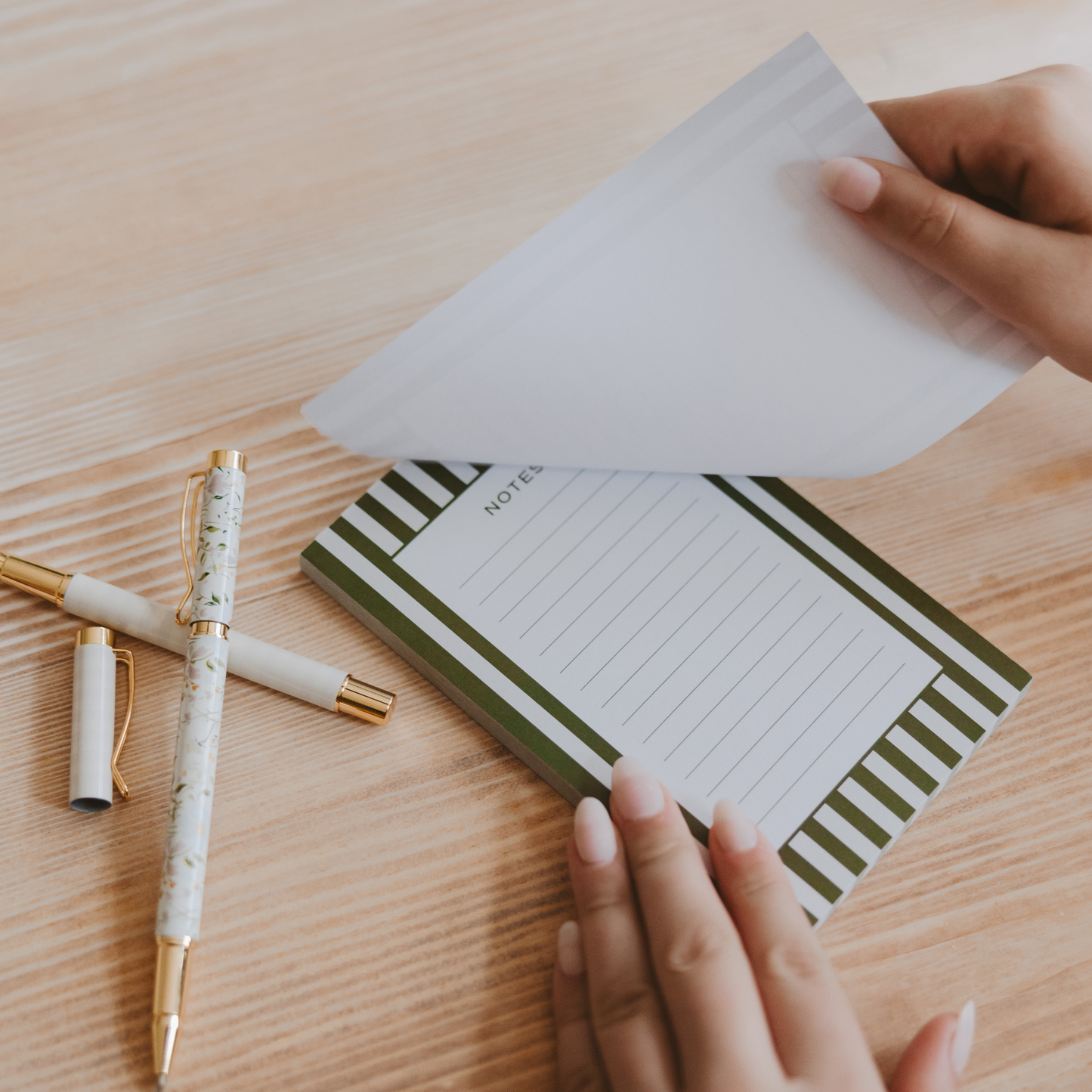 Hunter Green Striped Notepad