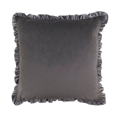 Ruffle Edge Slate Gray Velvet Throw Pillow
