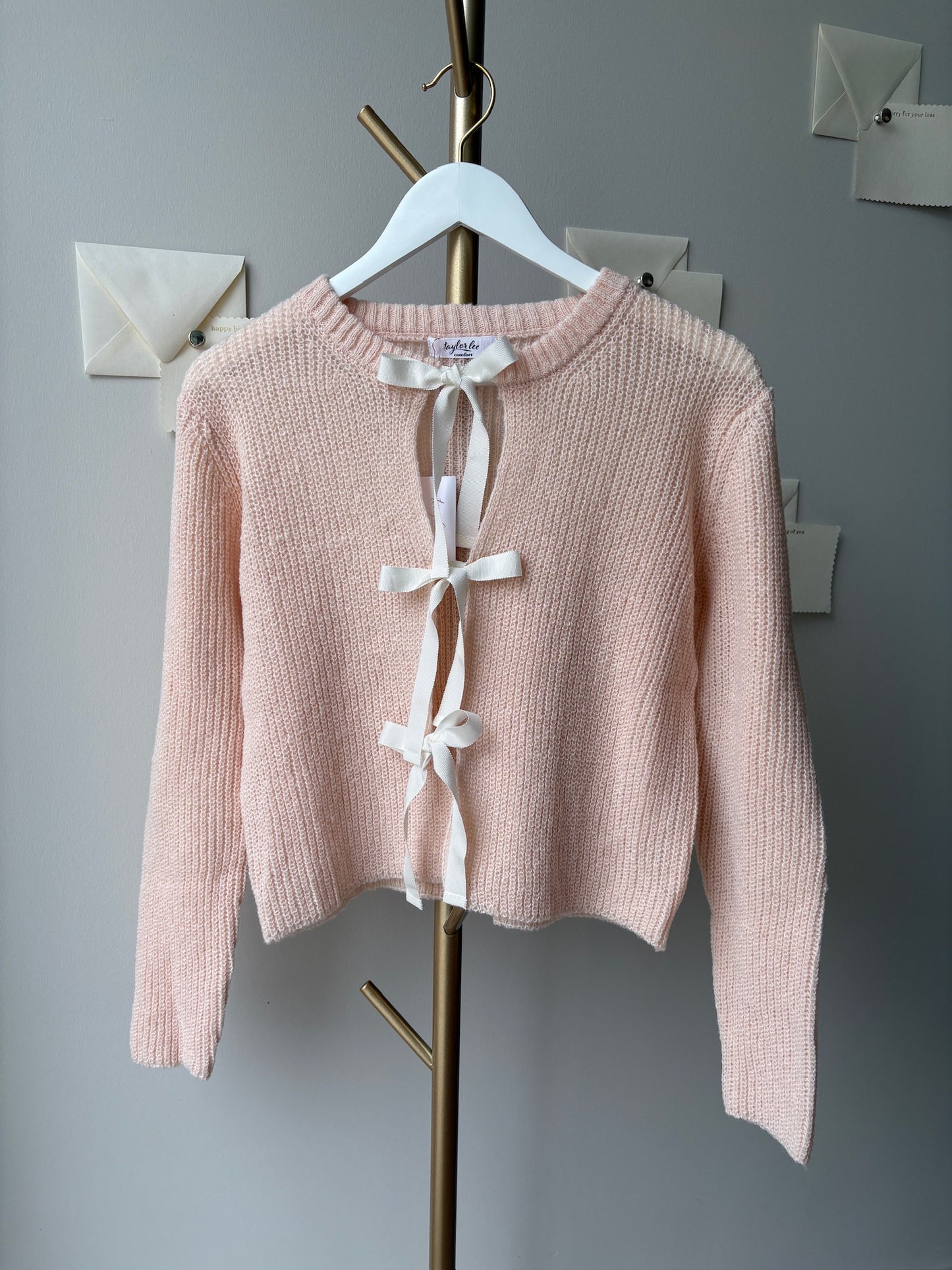 Blush Pink Ribbon Tie Cardigan