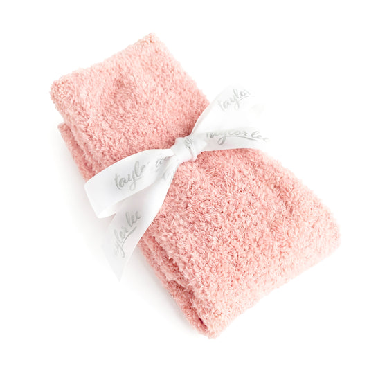 Blush Pink Teddy Bear Plush Crew Socks