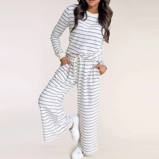 Blue & White Striped Long Sleeve Set