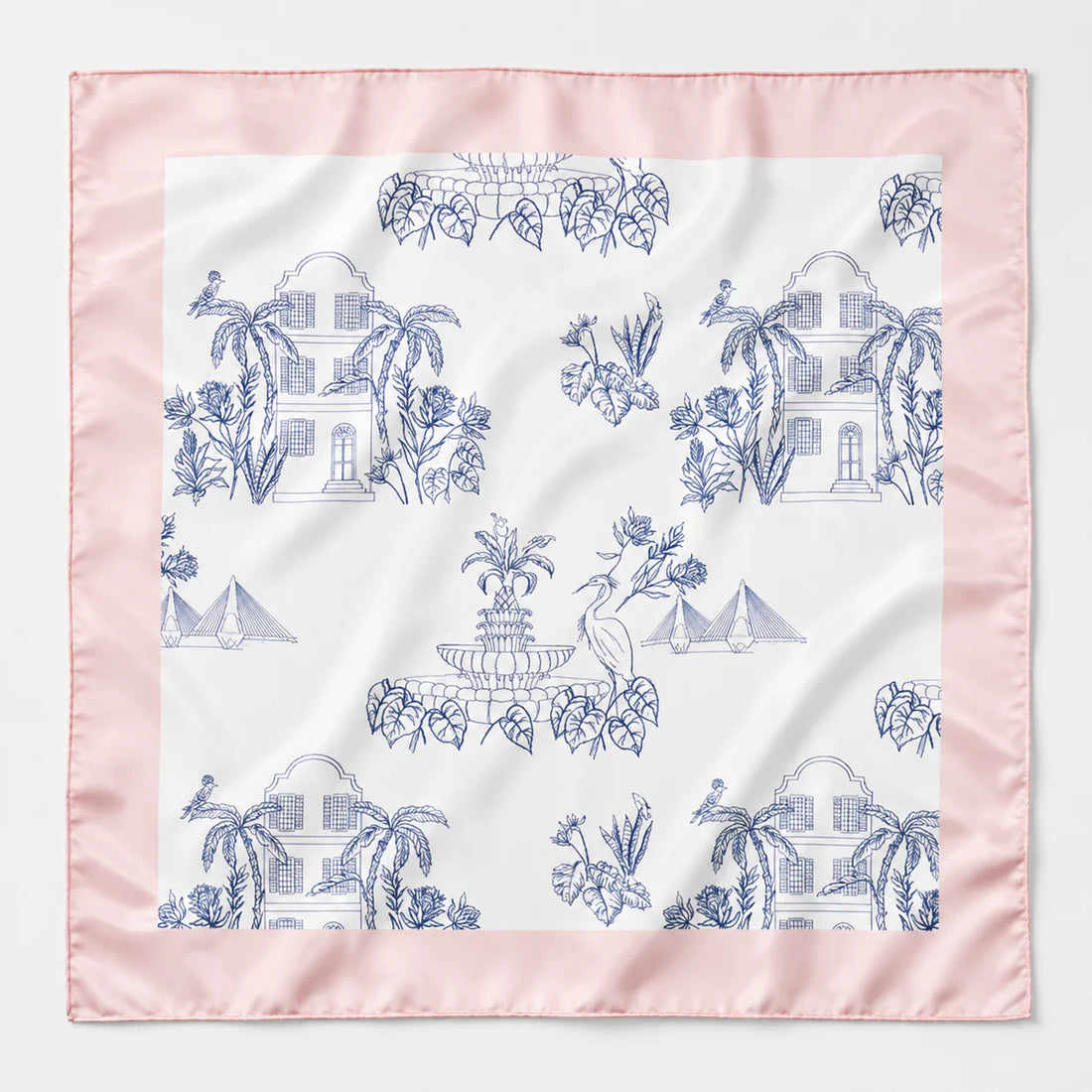 Blue &amp; Pink Charleston Toile Satin Scarf