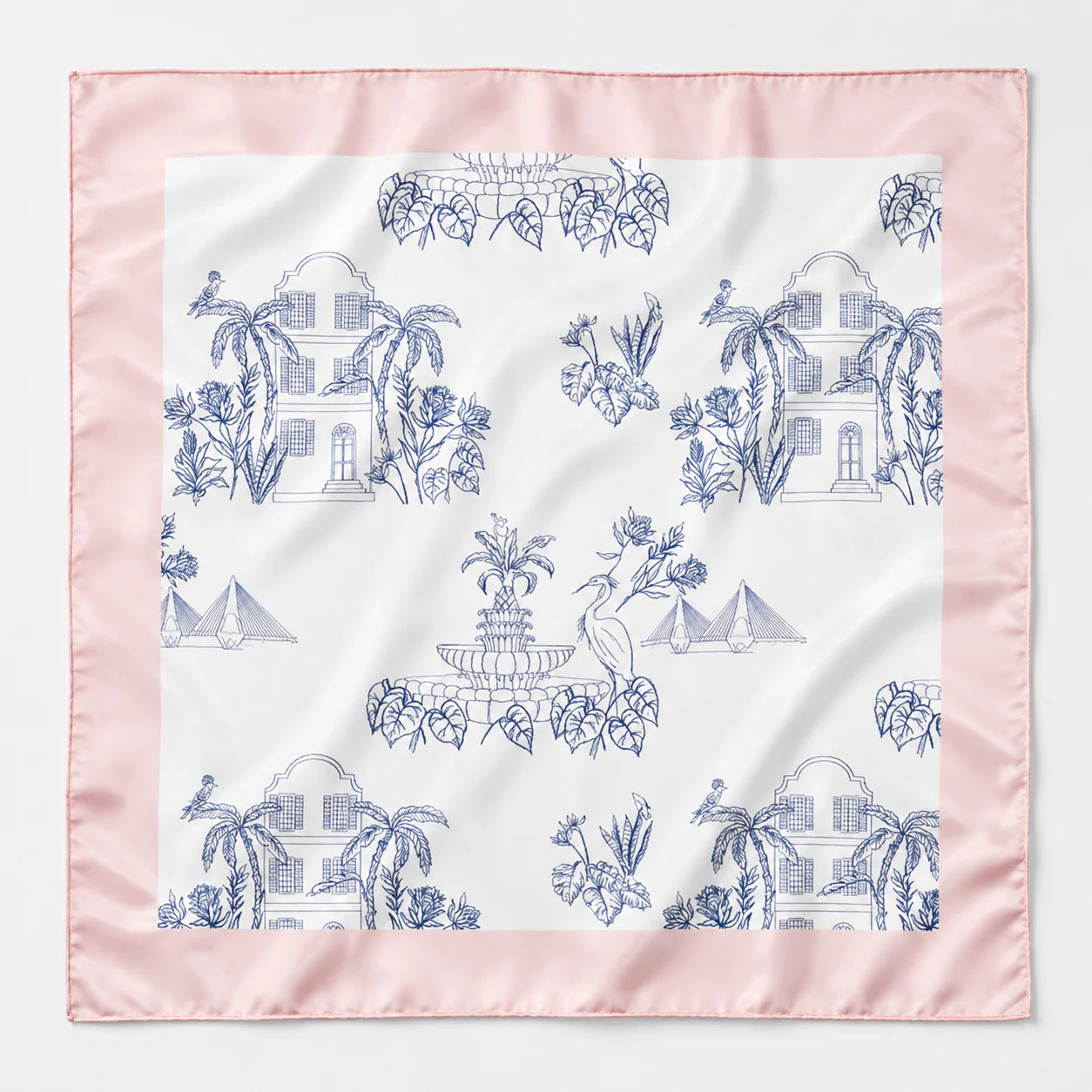 Blue &amp; Pink Charleston Toile Satin Scarf