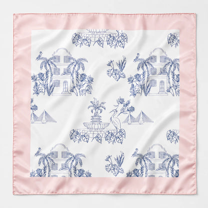 Blue &amp; Pink Charleston Toile Satin Scarf
