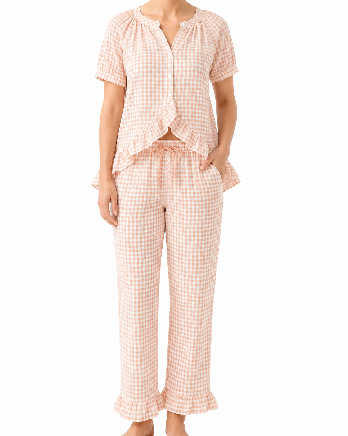 Gingham Ruffle Cotton Pajama Comfort Kit