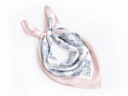 Blue &amp; Pink Charleston Toile Satin Scarf