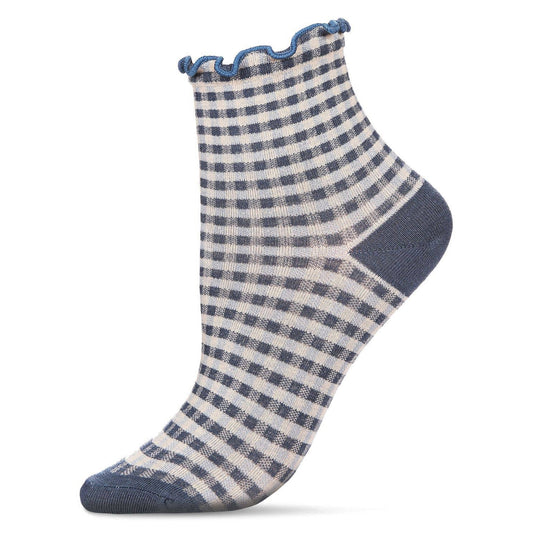 Gingham Cotton Blend Ruffle Socks