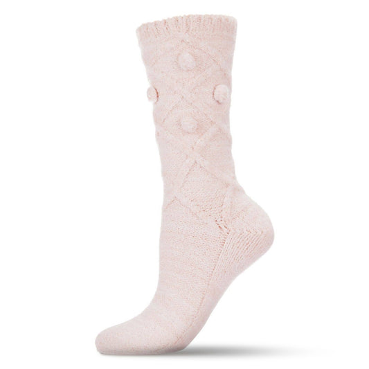 Plush Pink Pom Crew Socks