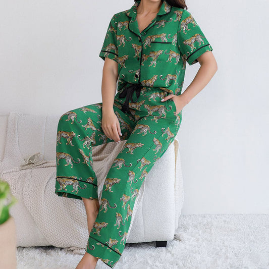 Satin Cheetah Print Pajama Set
