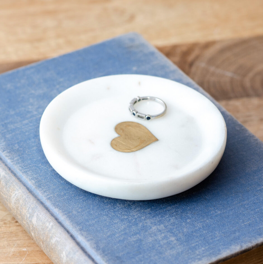 4" WHITE MARBLE HEART DISH