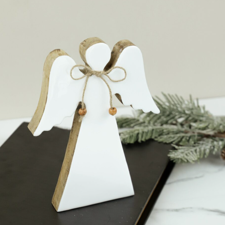 8.7" WOOD ENAMELWARE ANGEL