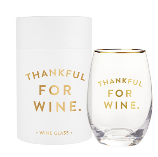 Thankful For Wine Stemless Wine Glass