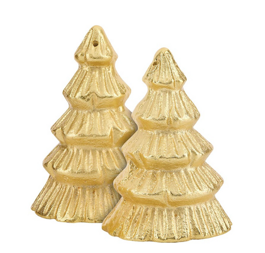 Gold Textured Tree Salt + Pepper Shakers