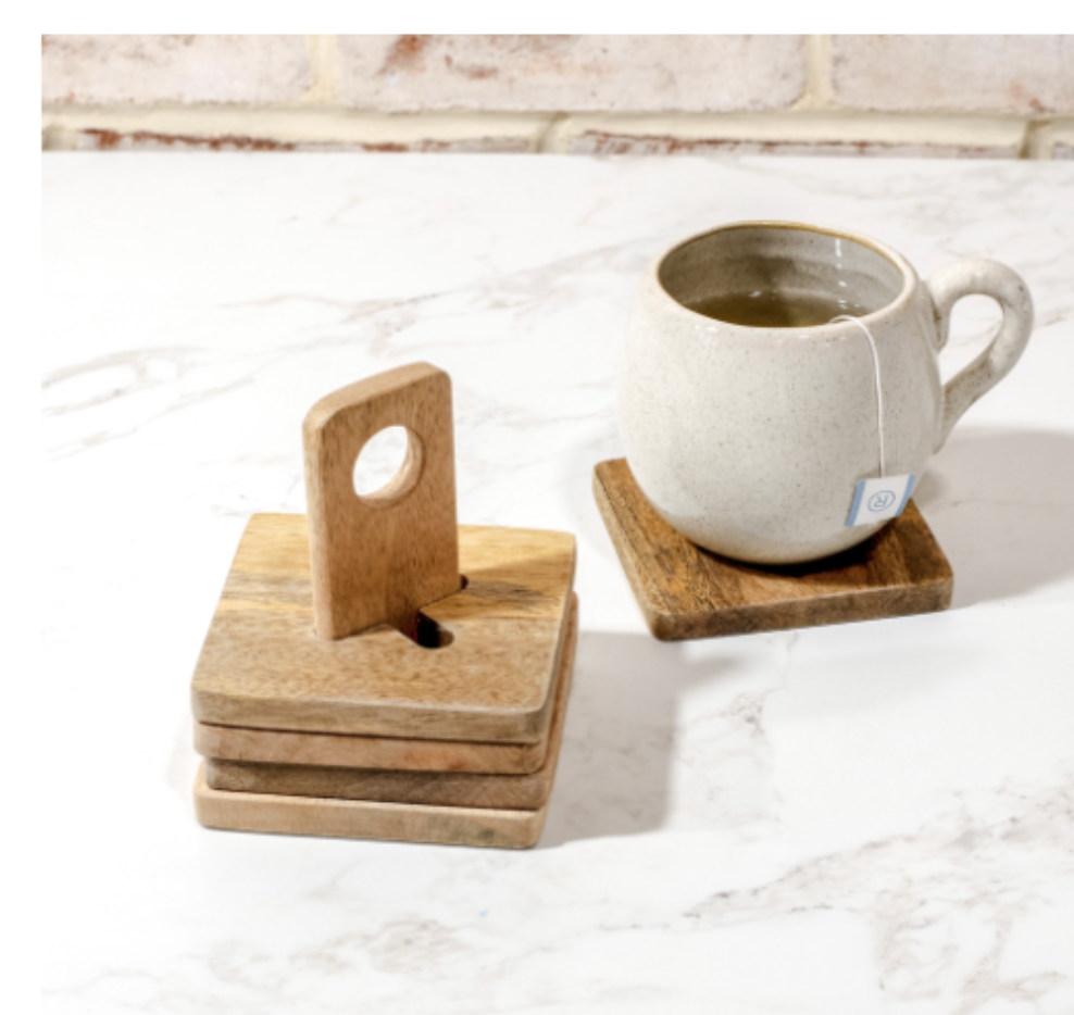 S/4 WOOD COASTERS WITH STAND