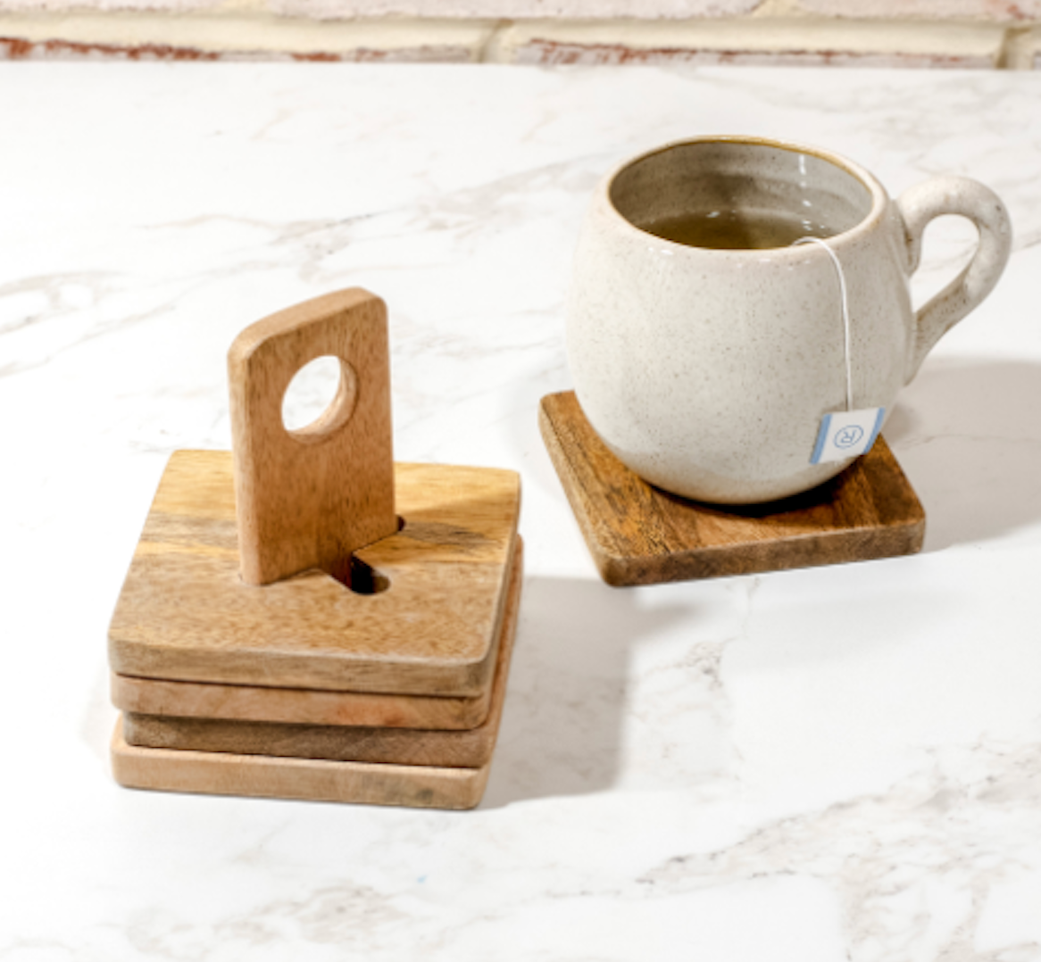 S/4 WOOD COASTERS WITH STAND