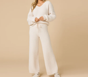 Marshmallow Waffle V-Neck Lounge Set for Women