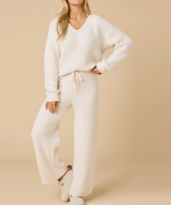 Marshmallow Waffle V-Neck Lounge Set for Women