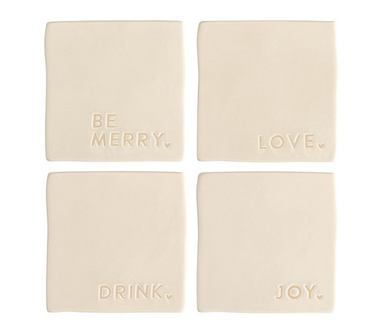Ceramic Coasters - Joy Love Drink Be Merry - Set of 4