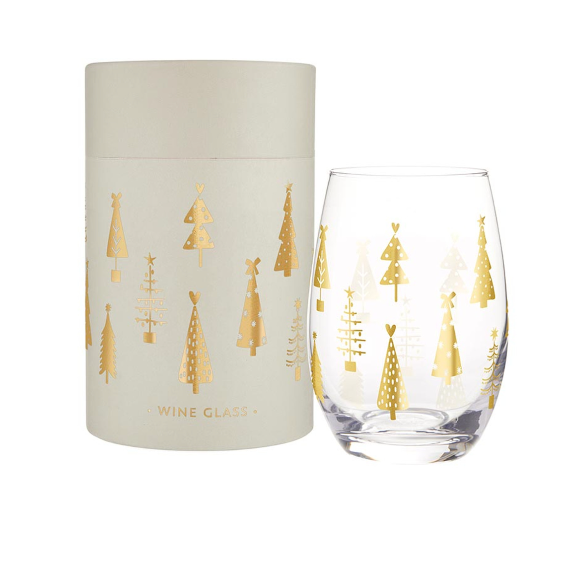 Stemless Wine Glass - Gold Trees