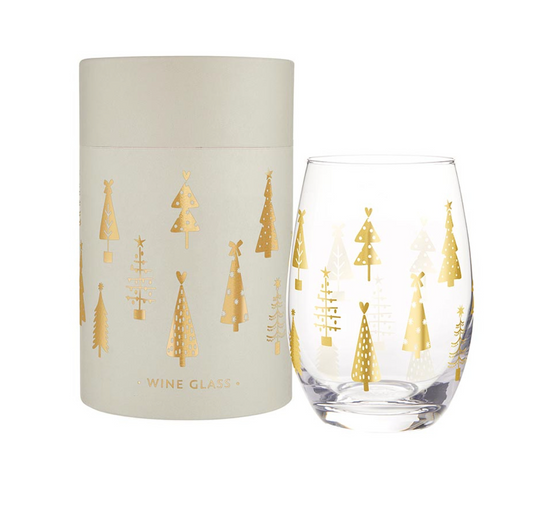 Stemless Wine Glass - Gold Trees
