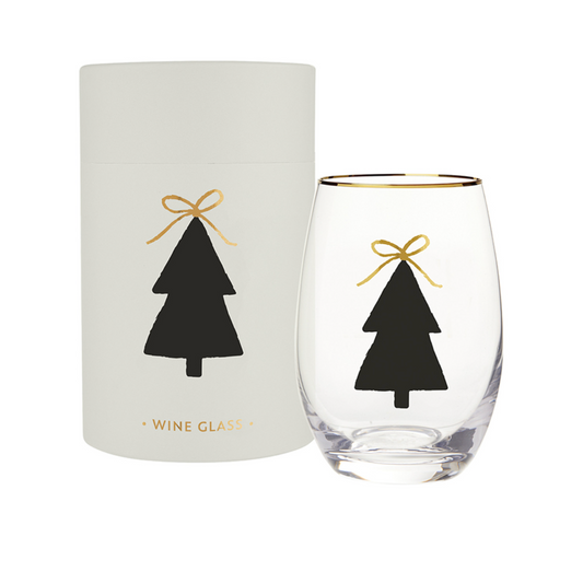 Gold Foil Stemless Wine Glass - Bow Tree