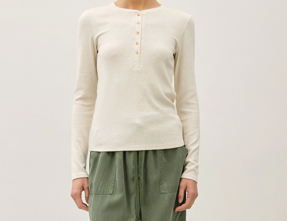 Classic Ribbed Henley Basic Top