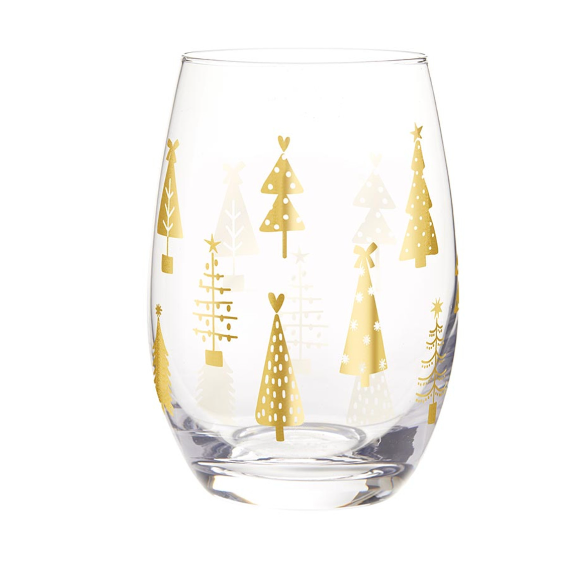 Stemless Wine Glass Gold Trees