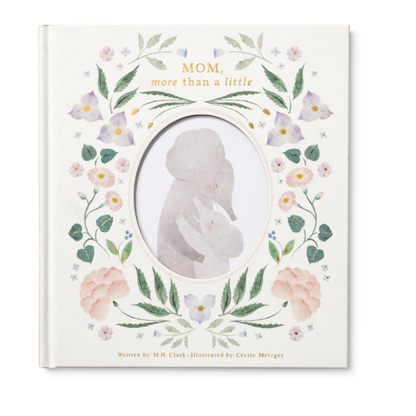Book cover with floral design and silhouette of a baby, titled &