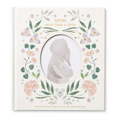 Book cover with floral design and silhouette of a baby, titled 'Mom, more than a little'.