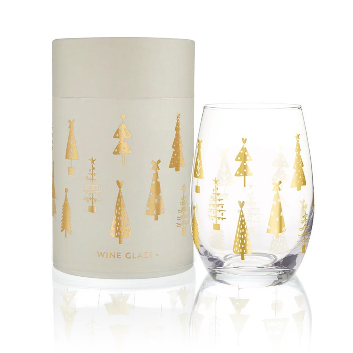 Stemless Wine Glass Gold Trees