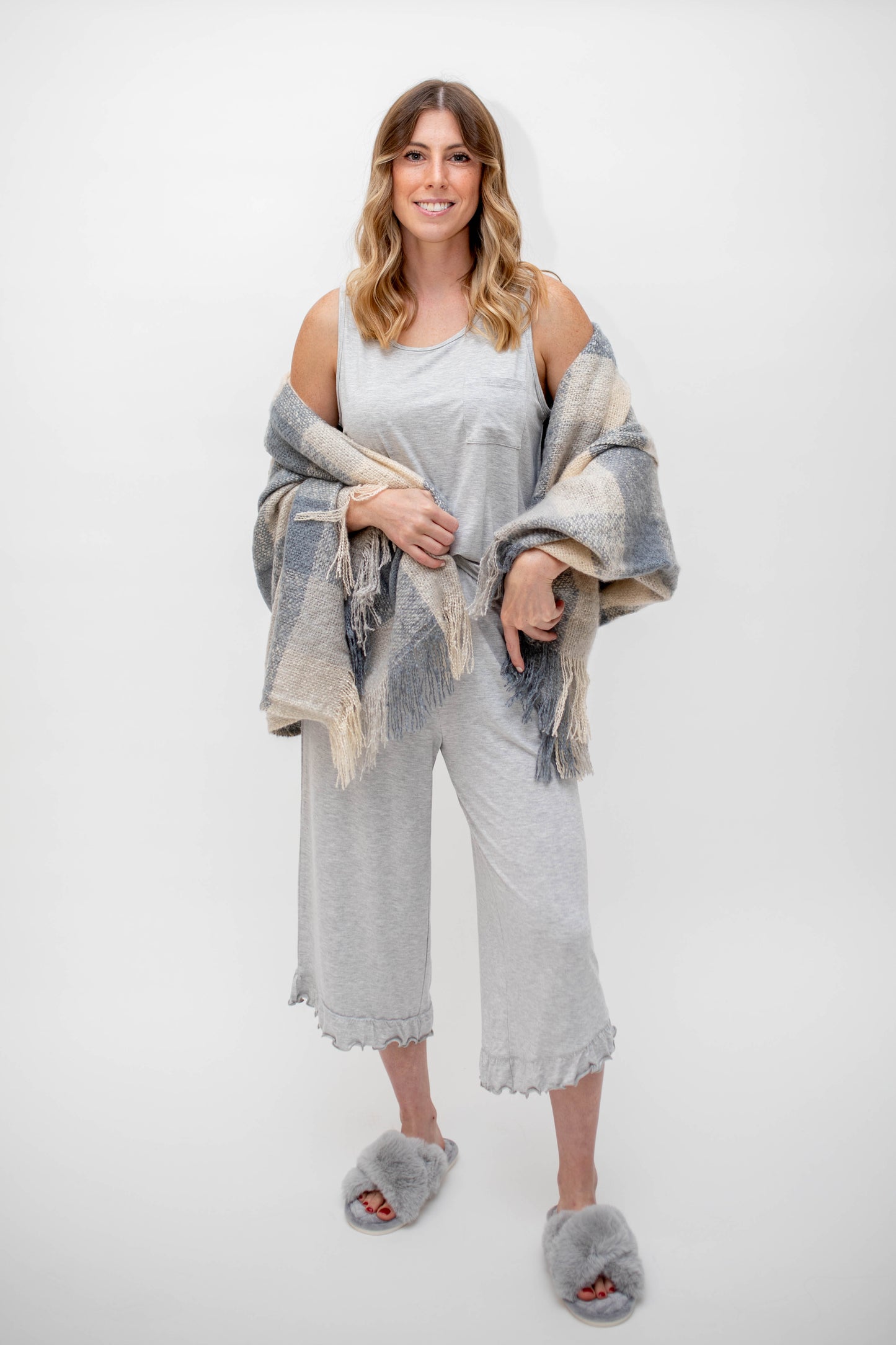 Faux Mohair Plaid Fringed Throw Blanket