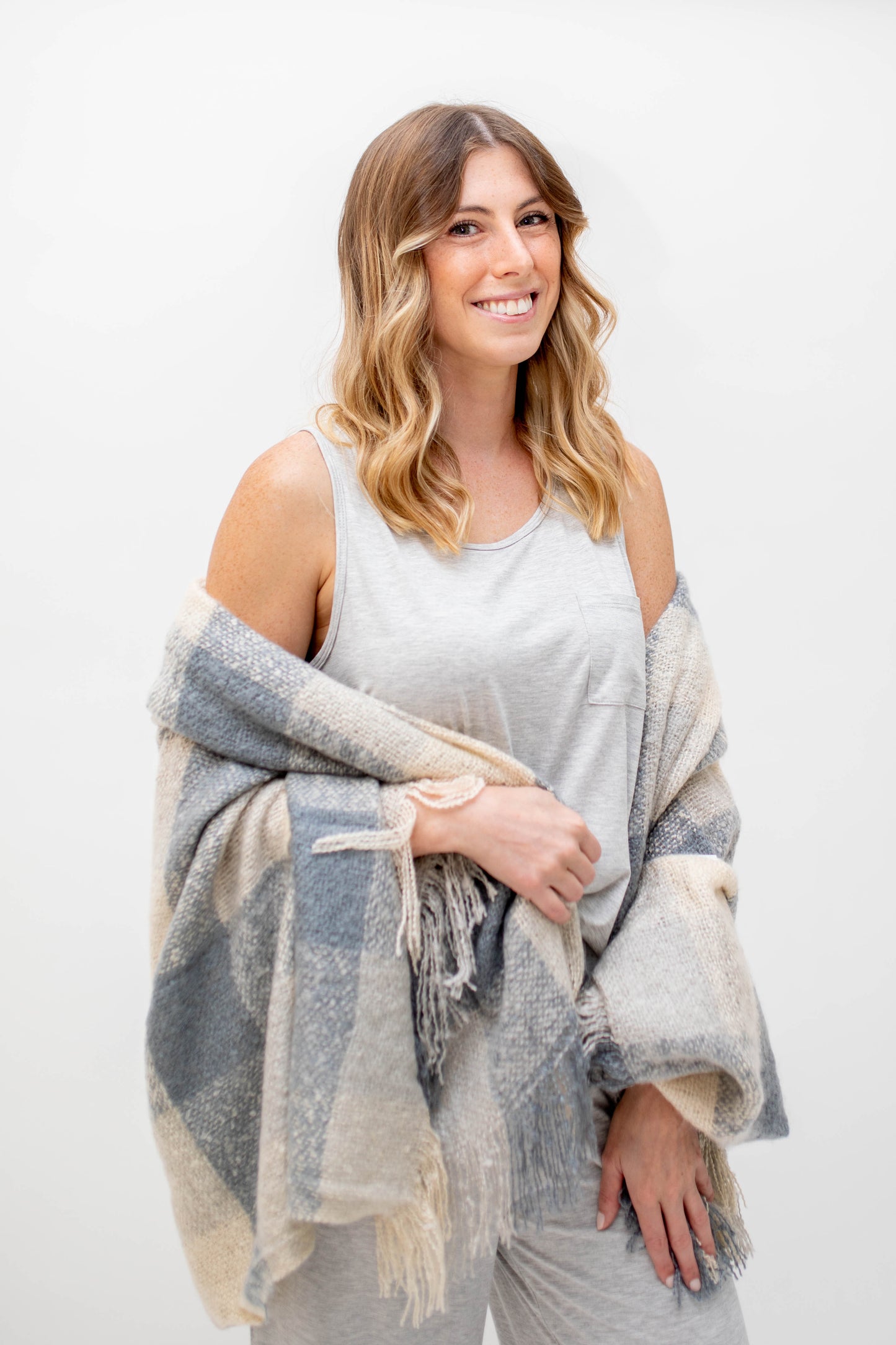 Faux Mohair Plaid Fringed Throw Blanket