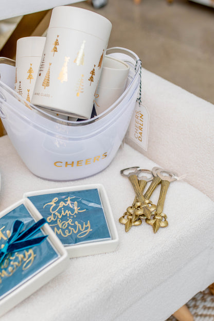 Stemless Wine Glass Gold Trees