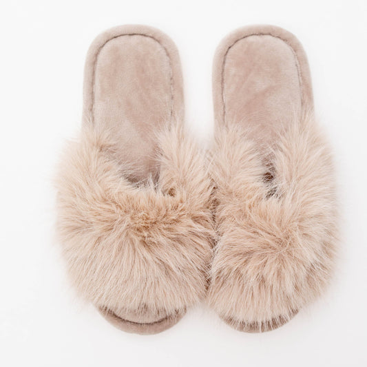 Fuzzy Slippers in Mocha