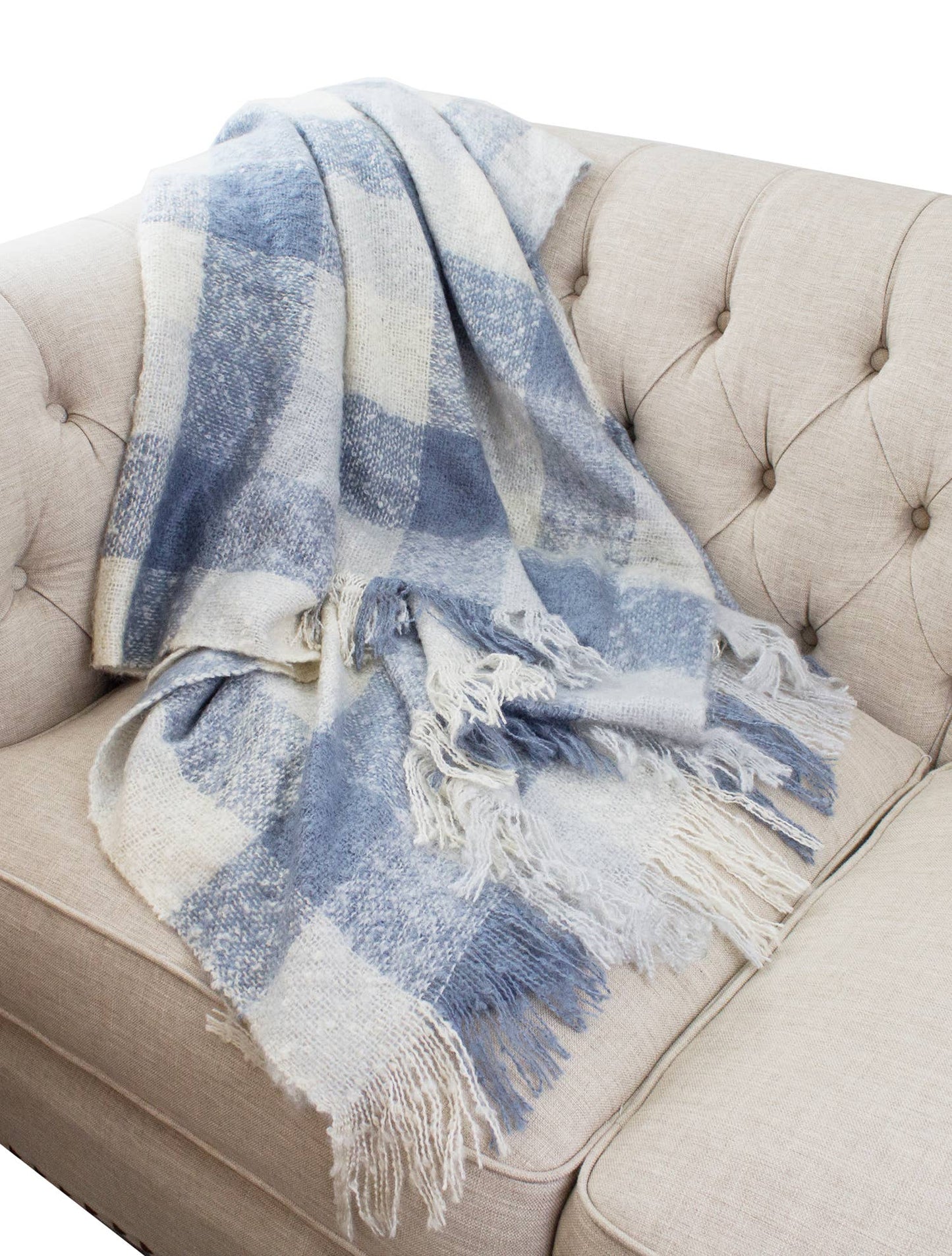 Faux Mohair Plaid Fringed Throw Blanket
