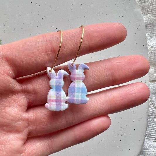 Easter Bunny Clay Plaid Earrings